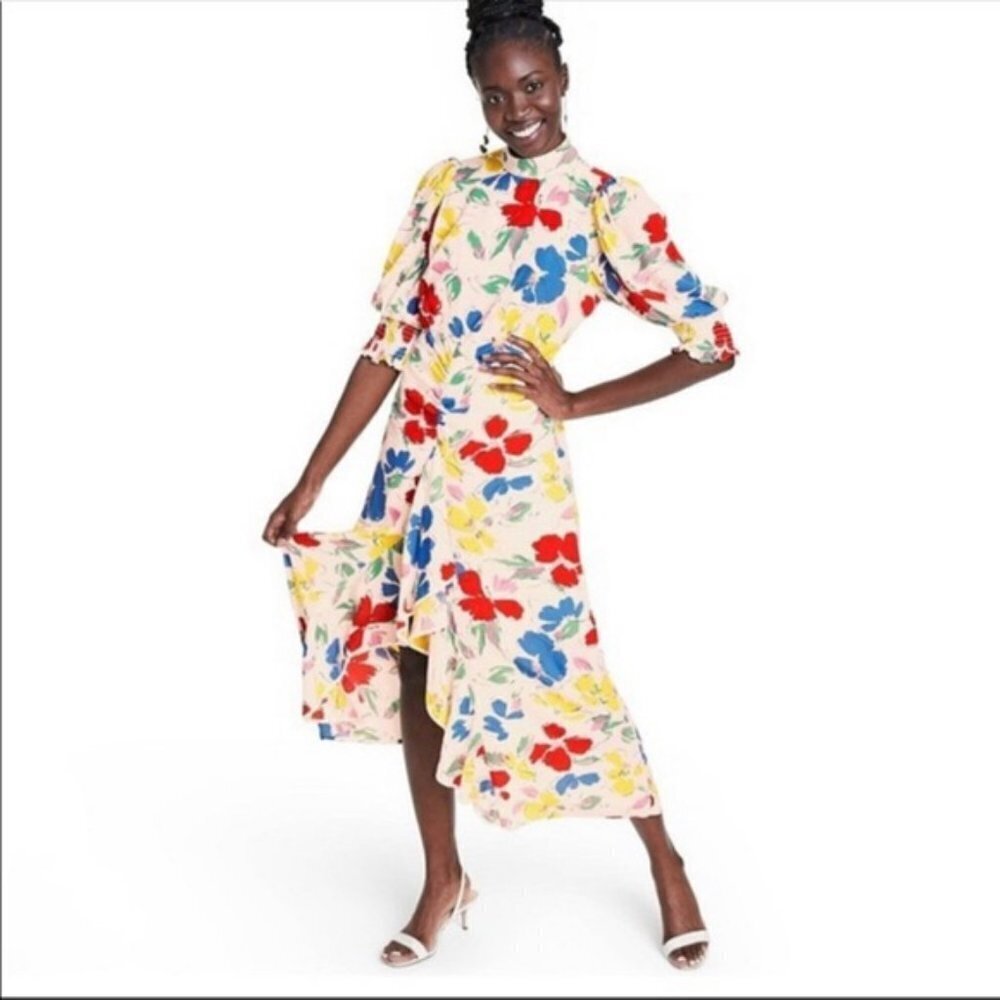 RIXO X Target Collab Mock Neck White Floral Dress Size 6 NWT - Picture 3 of 3